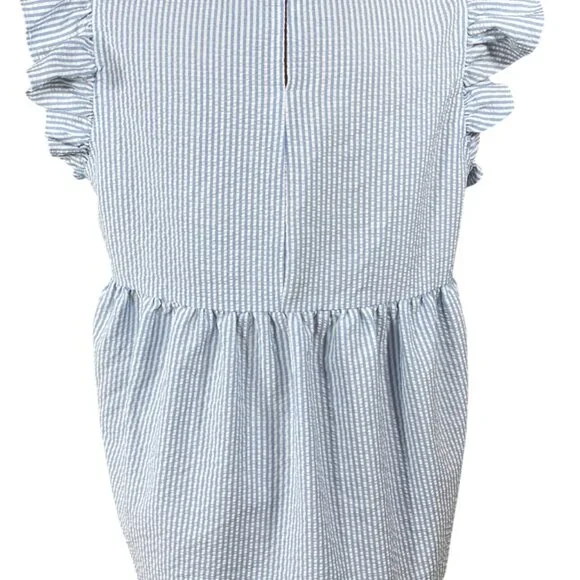 L Love Top Seersucker Blue White Size L Large Ruffle Cap Sleeve - Picture 3 of 7